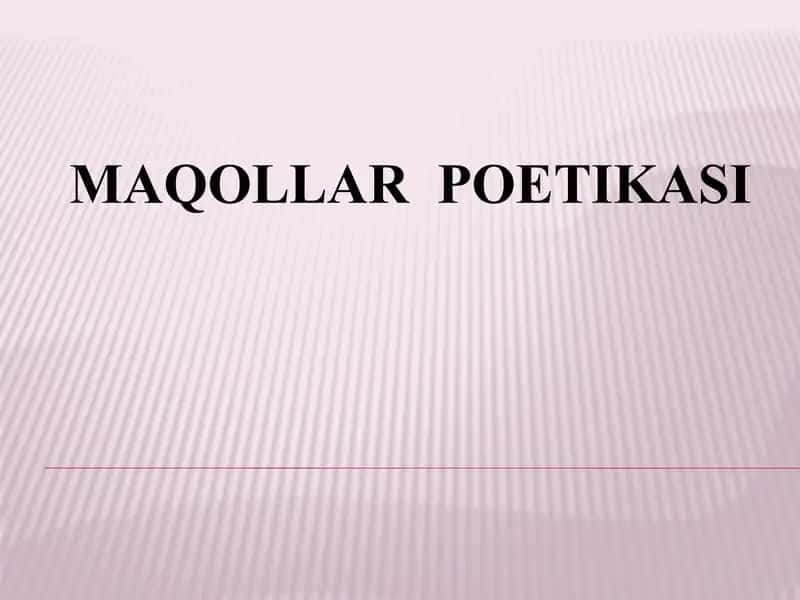 Maqollar poetikasi