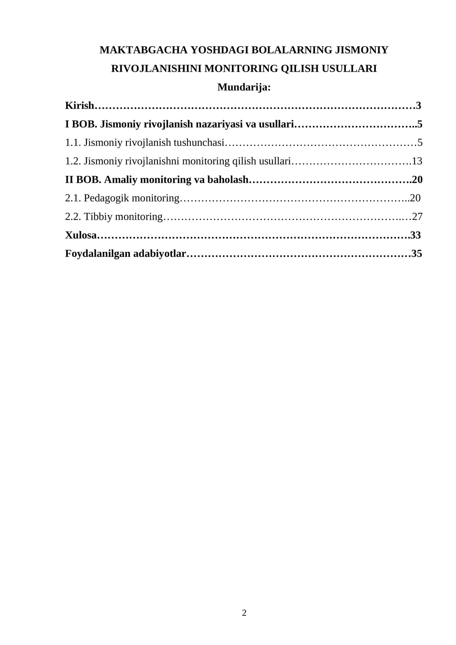 MAKTABGACHA YOSHDAGI BOLALARNING JISMONIY RIVOJLANISHINI MONITORING QILISH USULLARI