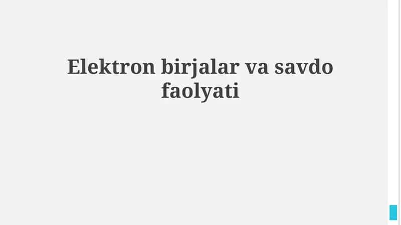 Elektron birjalar va savdo faolyati