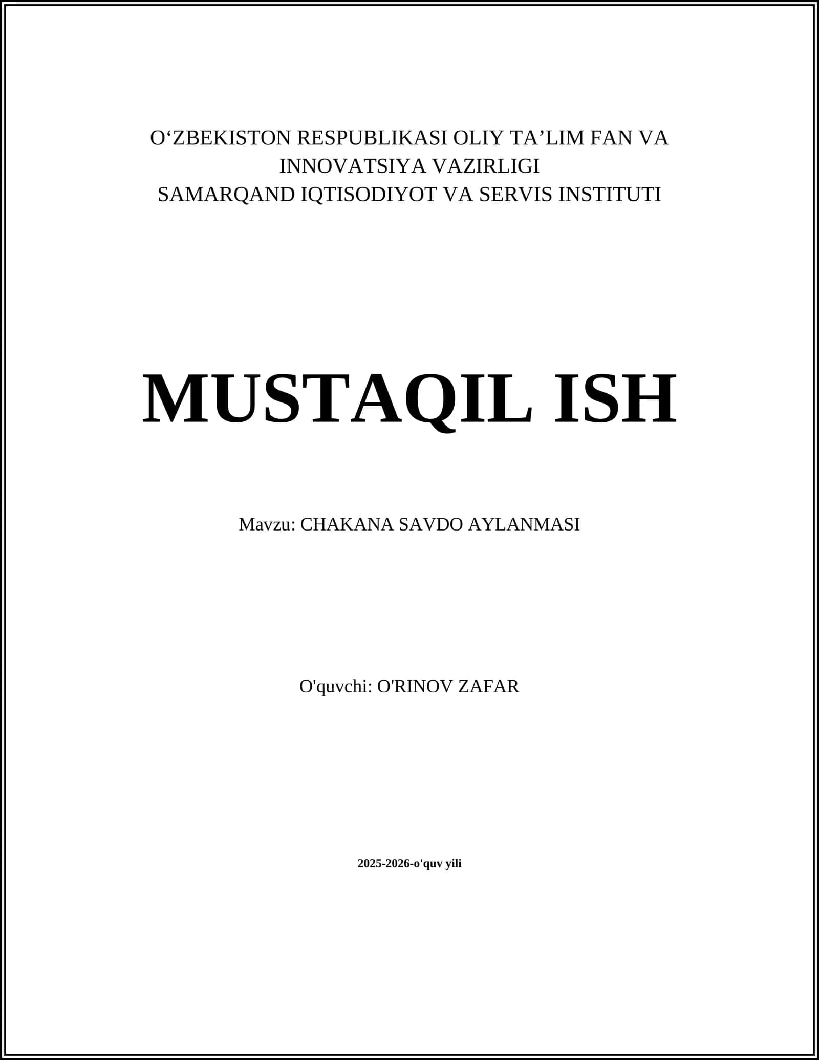CHAKANA SAVDO AYLANMASI