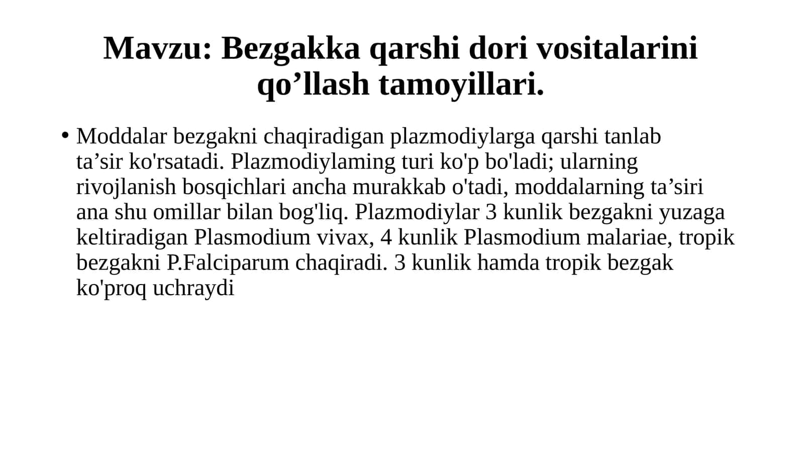 Bezgakka qarshi dorivorlarini qo’llash tajribasi