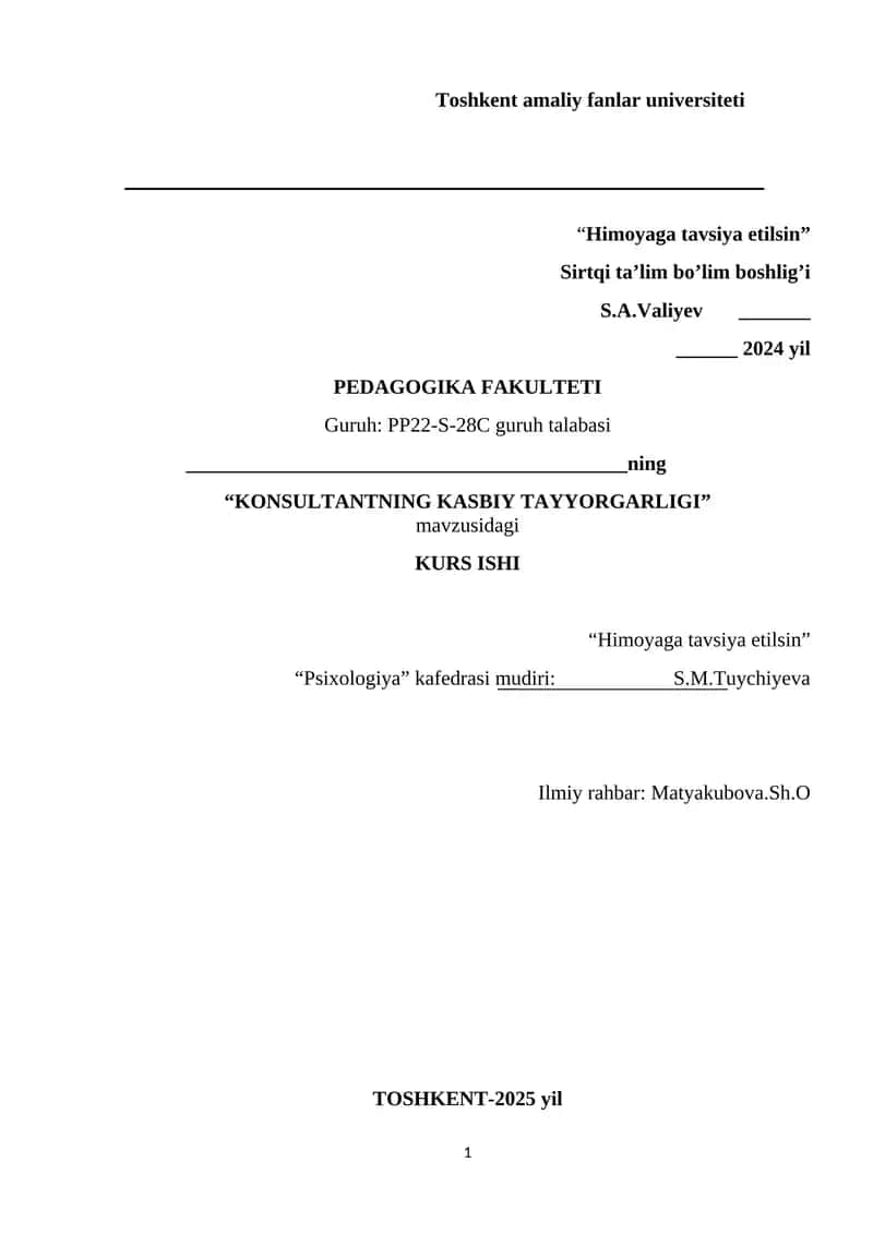 "KONSULTANTNING KASBIY TAYYORGARLIGI"