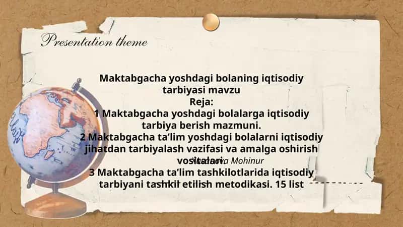 Maktabgacha yoshdagi bolaning iqtisodiy tarbiyasi
