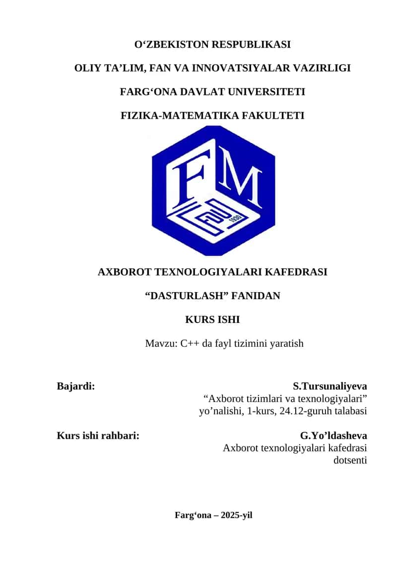 C++ da fayl tizimini yaratish