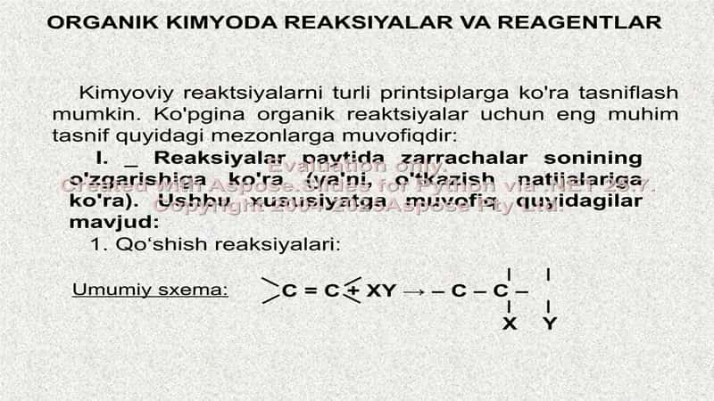 Organik kimyoda reaksiyalar va reagentlarning tasnifi