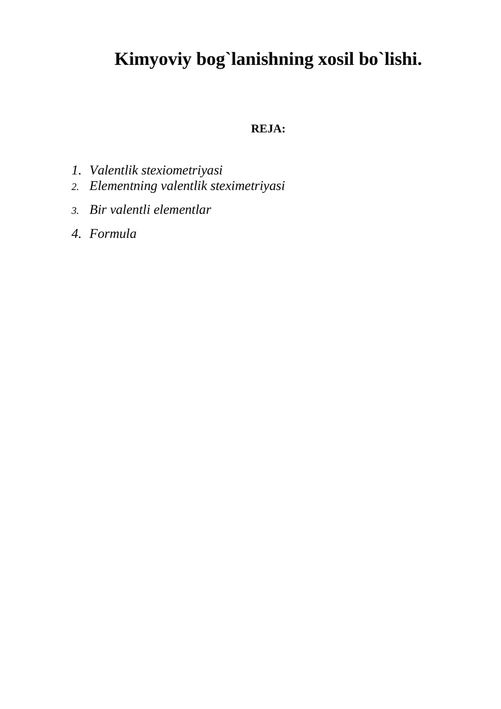 Kimyoviy bog`lanishning xosil bo`lishi