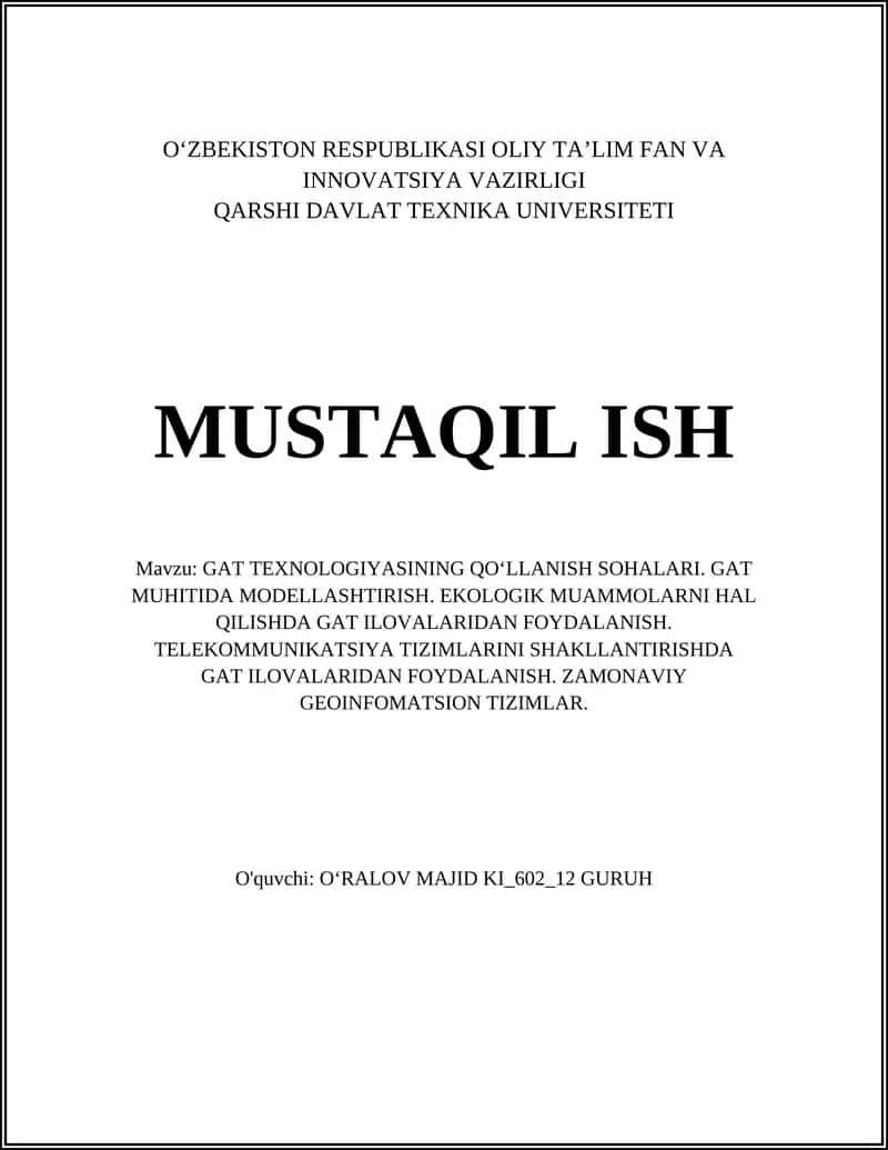 GAT TEXNOLOGIYASINING QO‘LLANISH SOHALARI