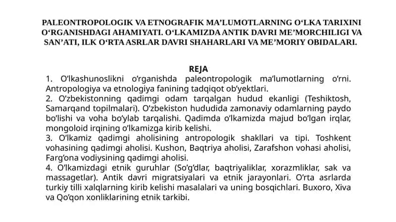 Paleontropologik va etnografik ma’lumotlar