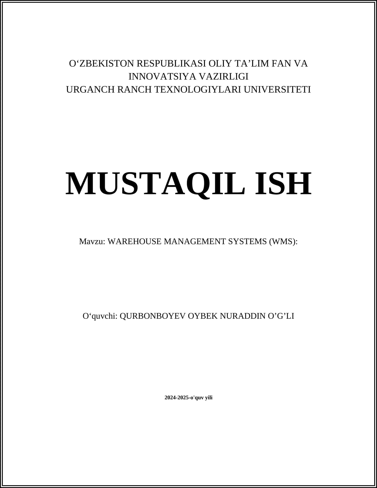WAREHOUSE MANAGEMENT SYSTEMS (WMS)