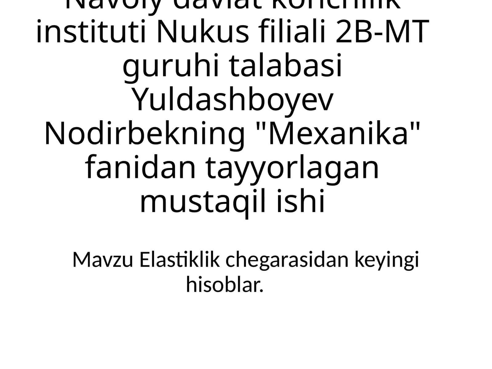 Elastiklik chegarasidan keyingi hisoblar