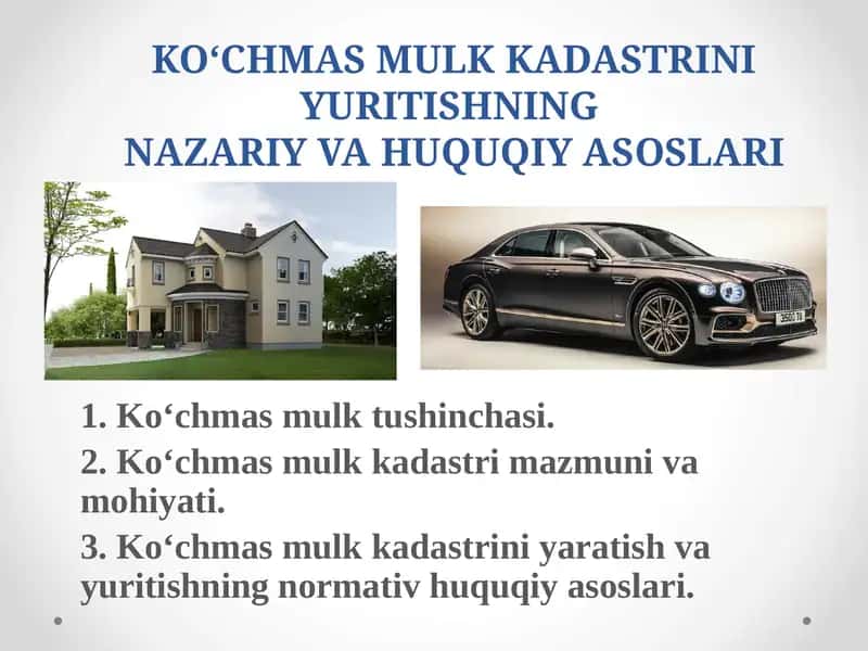 Ko‘chmas mulk kadastrini yuritishning nazariy va HuQuQiy asoslari