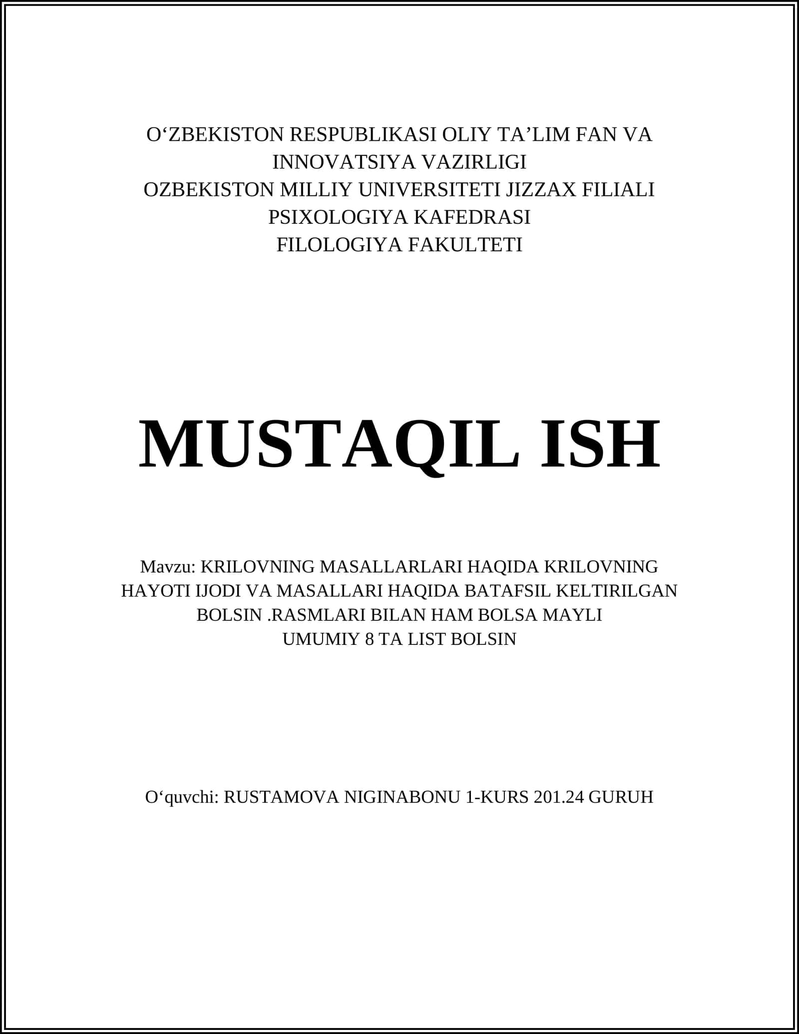 KRILOVNING MASALLARLARI HAQIDA KRILOVNING HAYOTI IJODI VA MASALLARI HAQIDA BATAFSIL KELTIRILGAN BOLSIN