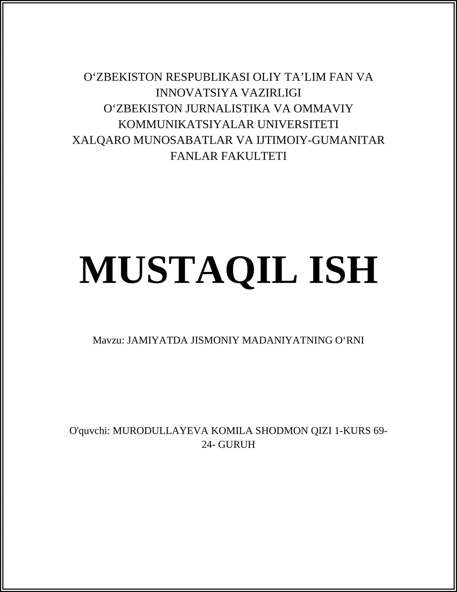 Jismoniy tarbiya va ta'lim