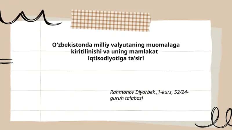 O'zbekistonda milliy valyutaning muomalaga kiritilinishi va uning mamlakat iqtisodiyotiga ta'siri