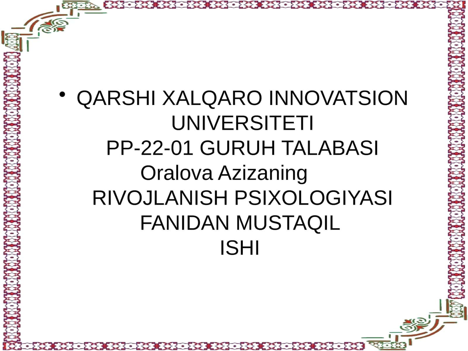 RIVOJLANISH PSIXOLOGIYASI