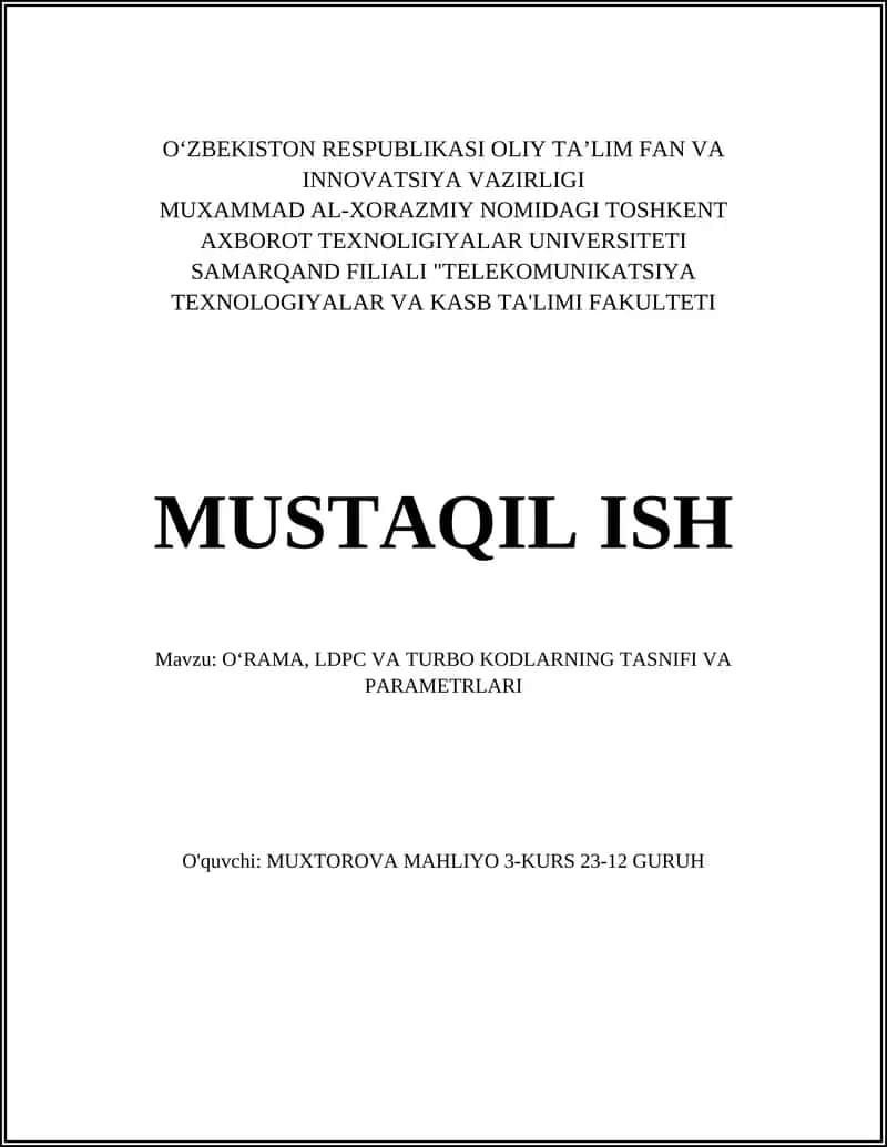 O‘rama (konvolyutsion) kodlarning tasnifi