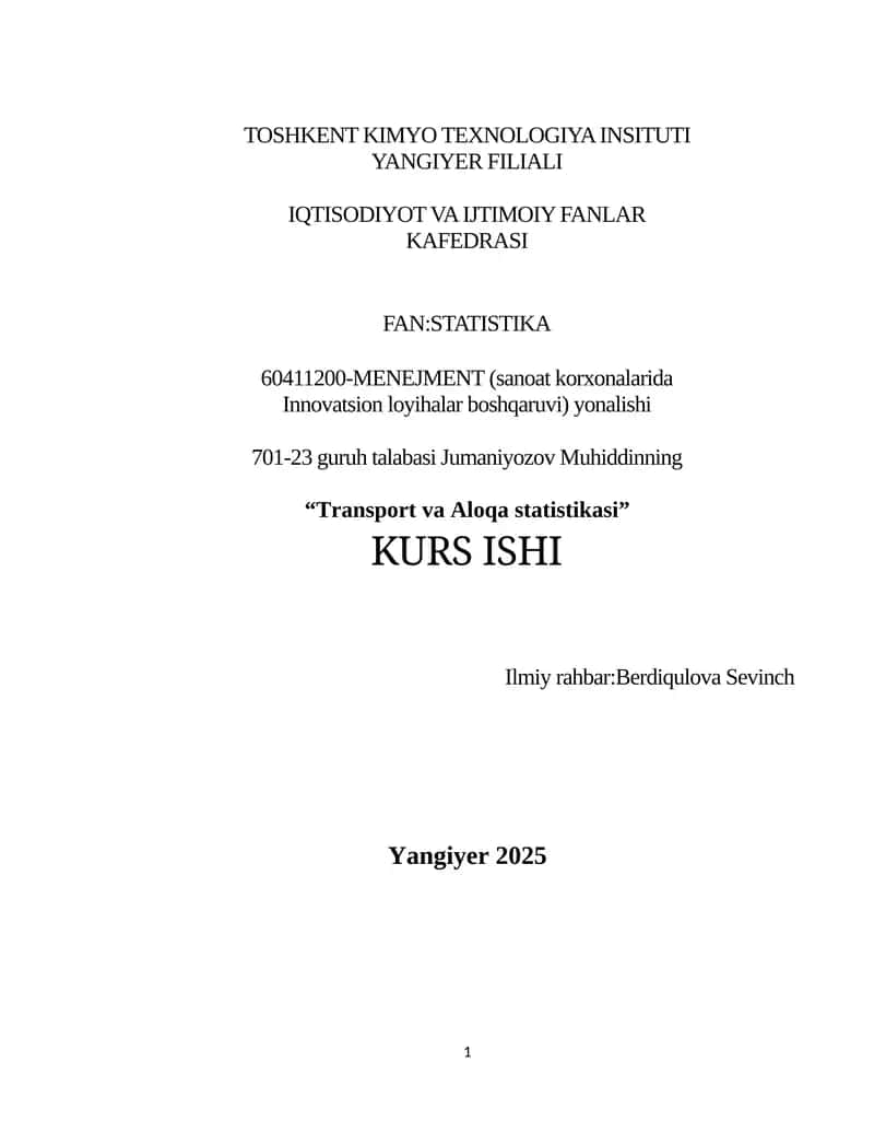 Transport va Aloqa Statistikasi