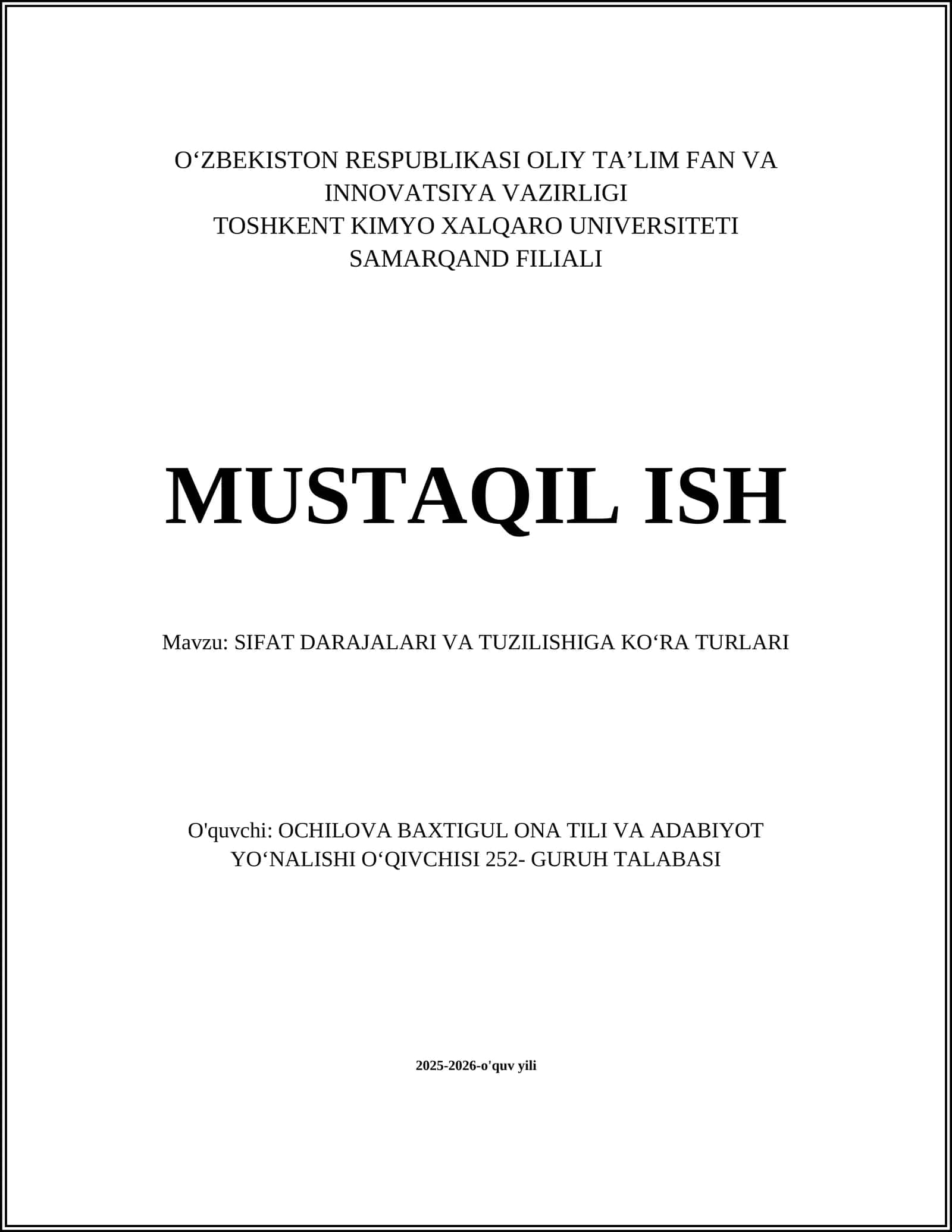 SIFAT DARAJALARI VA TUZILISHIGA KOʻRA TURLARI