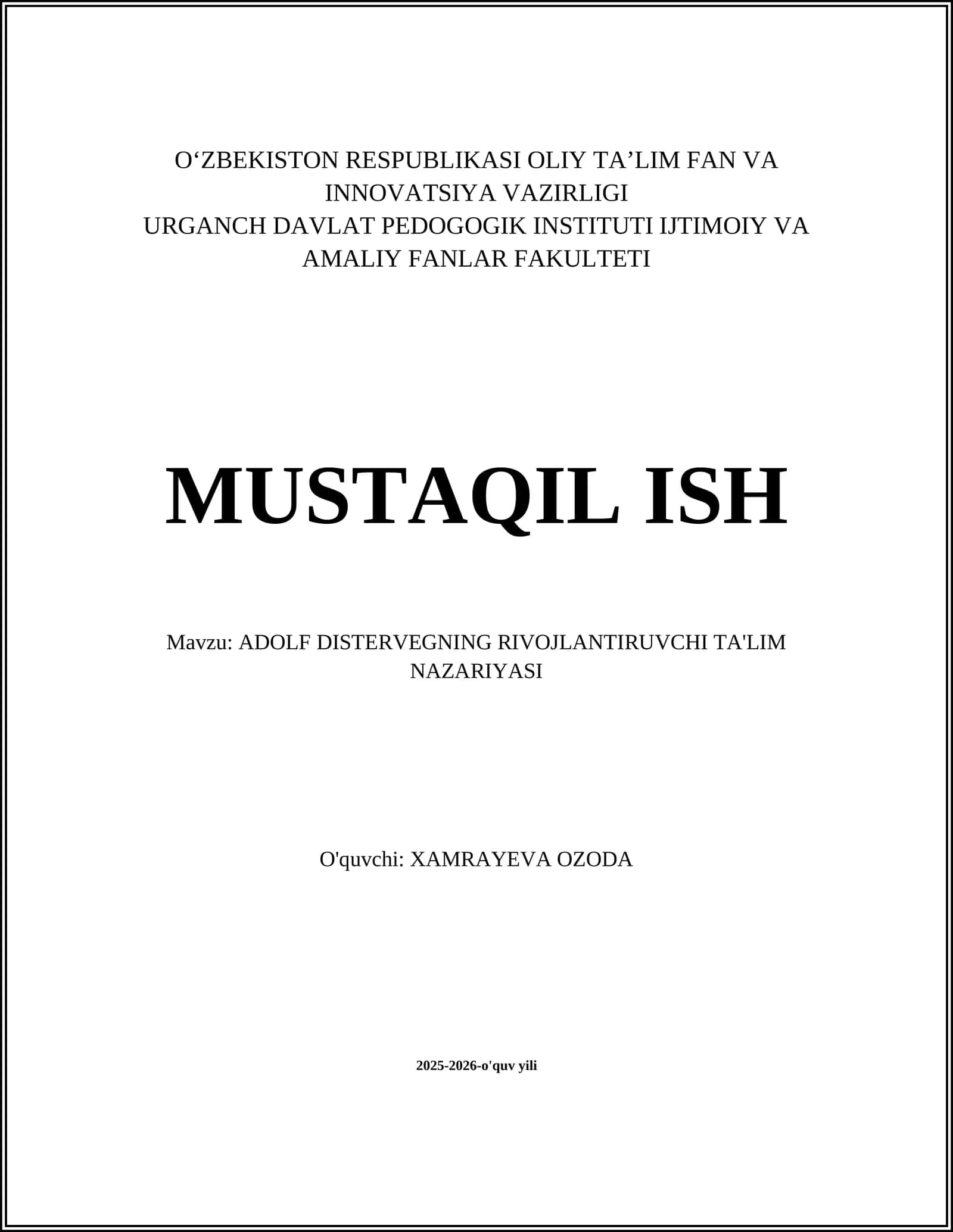Adolf Distervegning Rivojlatiruvchi Ta'lim Nazariyasi