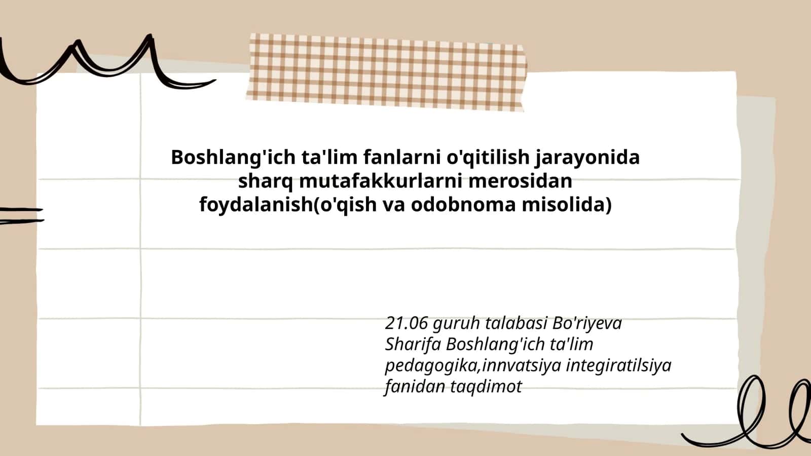 Boshlang'ich ta'lim fanlarni o'qitilish jarayonida sharq mutafakkurlarni merosidan foydalanish(o'qish va odobnoma misolida)