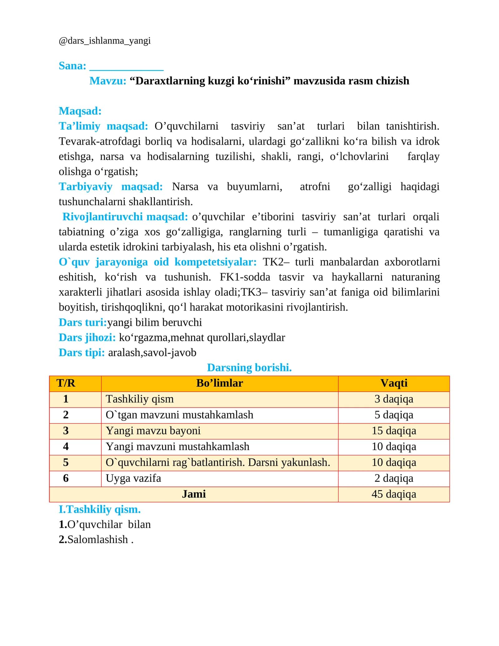 Daraxtlarning kuzgi ko‘rinishi rasm chizish