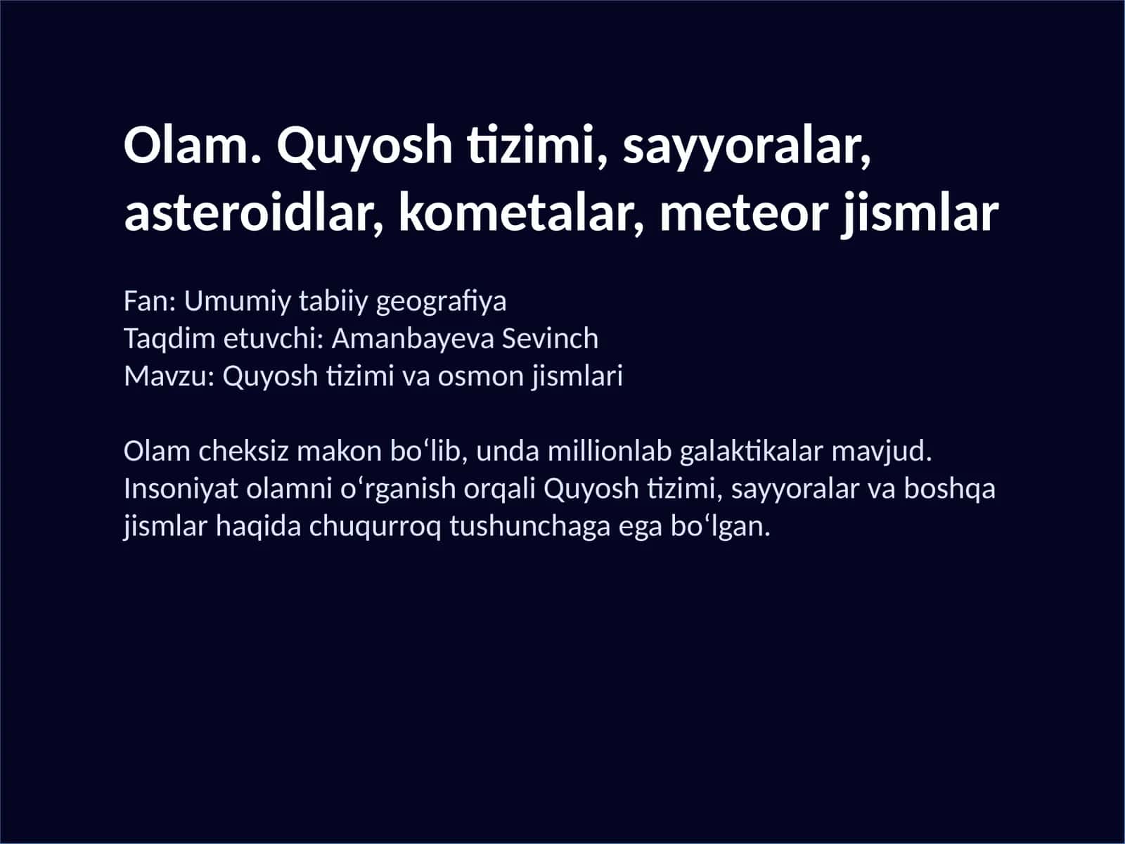 Quyosh tizimi va osmon jismlari