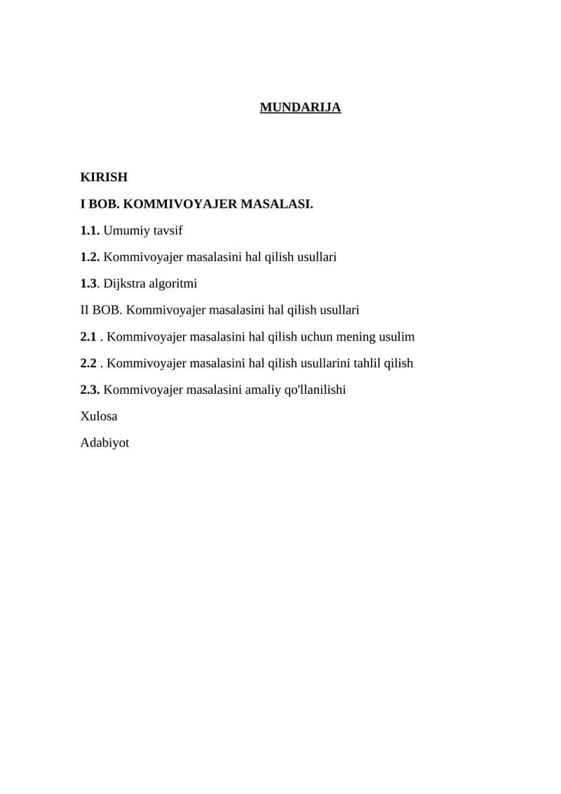 Kommivoyajer masalasini hal qilish usullari