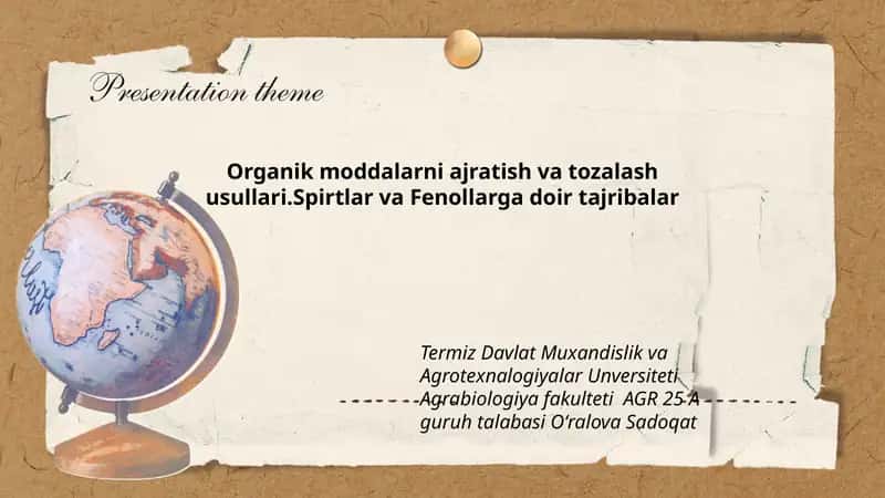 Spirtlar va Fenollarga doir tajribalar