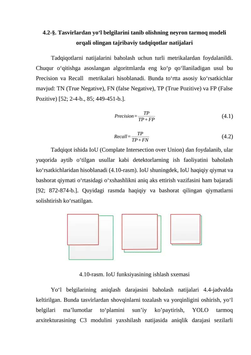 Tasvirlardan yo‘l belgilarini tanib olishning neyron tarmoq modeli orqali olingan tajribaviy tadqiqotlar natijalari