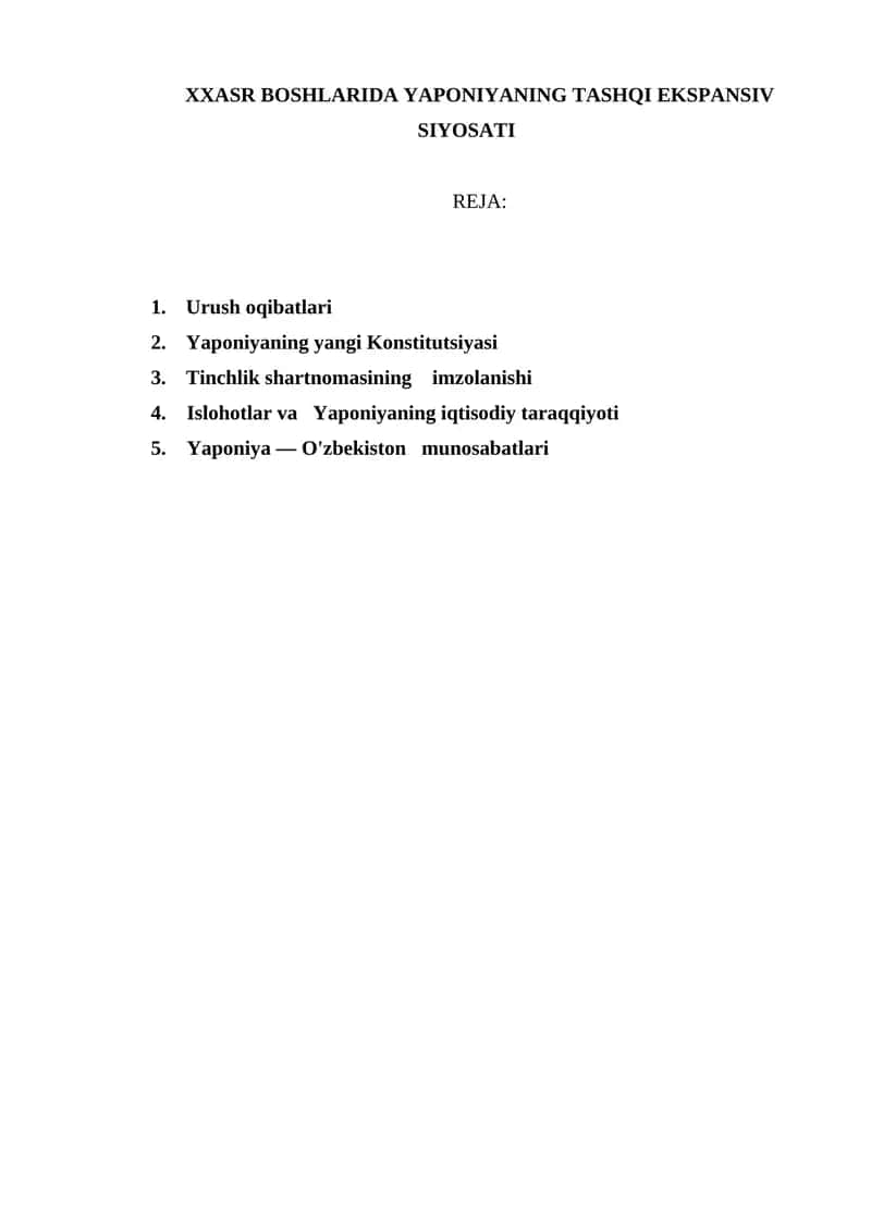 YAPONIYANING TASHQI EKSPANSIV SIYOSATI