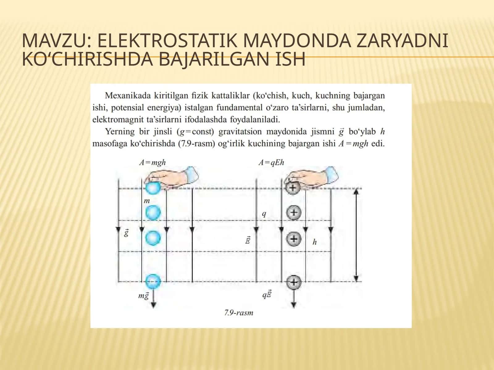 10-sinf Fizika Elektrostatik maydonda nuqtaviy zaryadni ko'chirishda bajarilgan ish