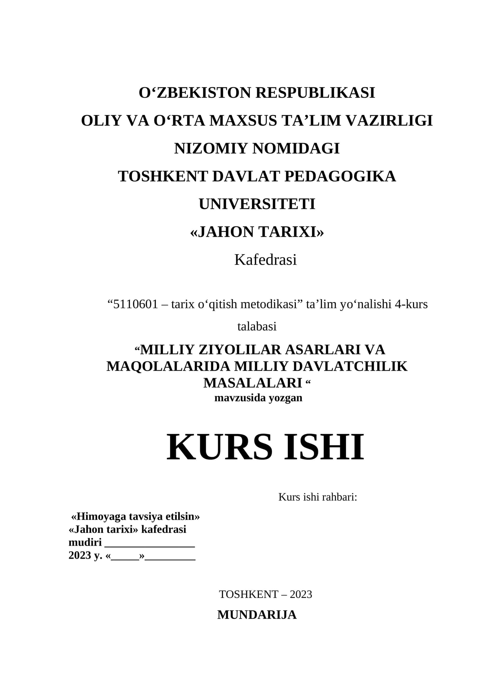 MILLIY ZIYOLILAR ASARLARI VA MAQOLALARIDA MILLIY DAVLATCHILIK MASALALARI