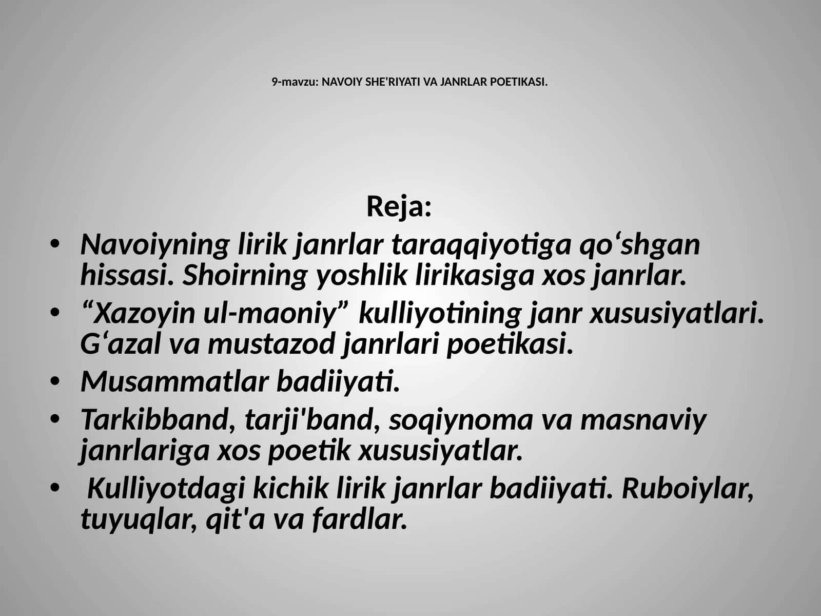 NAVOIY SHE'RIYATI VA JANRLAR POETIKASI