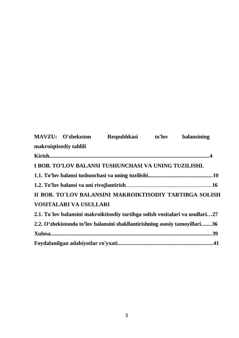 O'zbekıston Respublıkasi to'lov balansining makroiqtisodiy tahlili