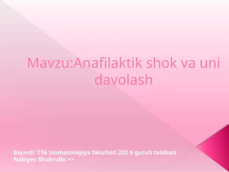Anafilaktik shok va uni davolash