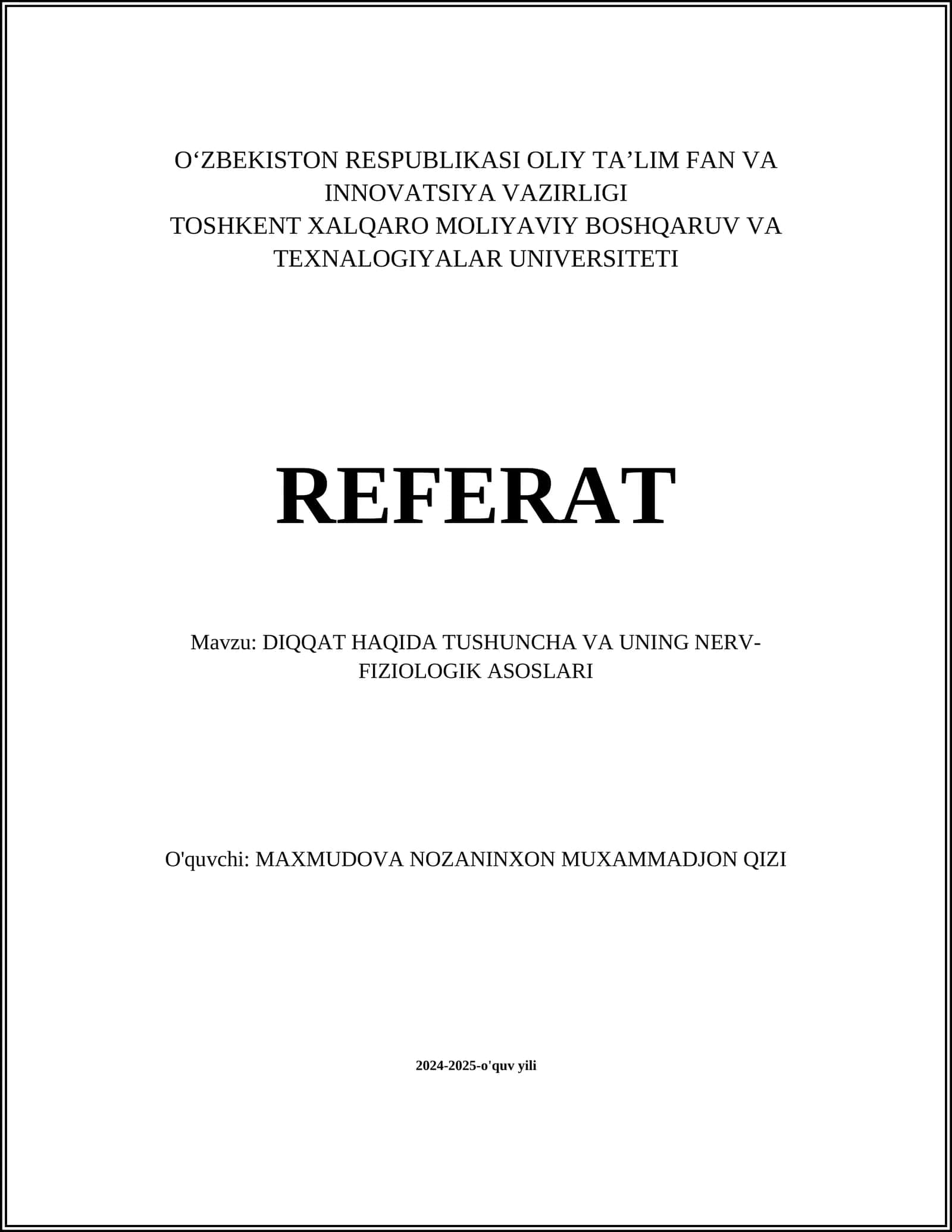 DIQQAT HAQIDA TUSHUNCHA VA UNING NERV-FIZIOLOGIK ASOSLARI