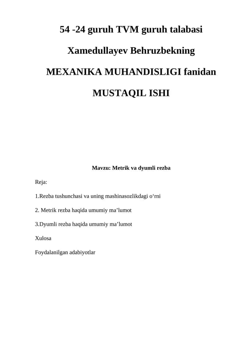 Metrik va dyumli rezba