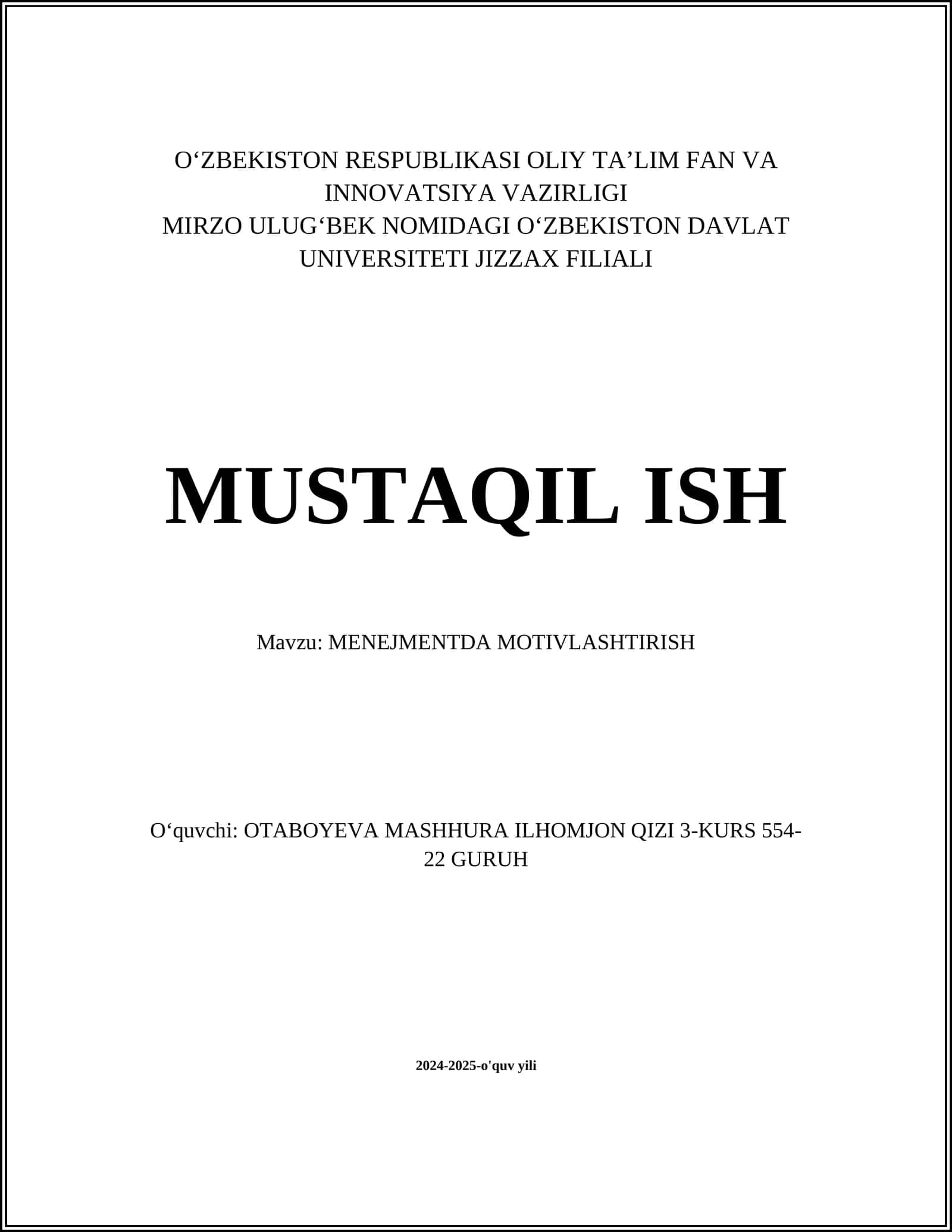 MENEJMENTDA MOTIVLASHTIRISH