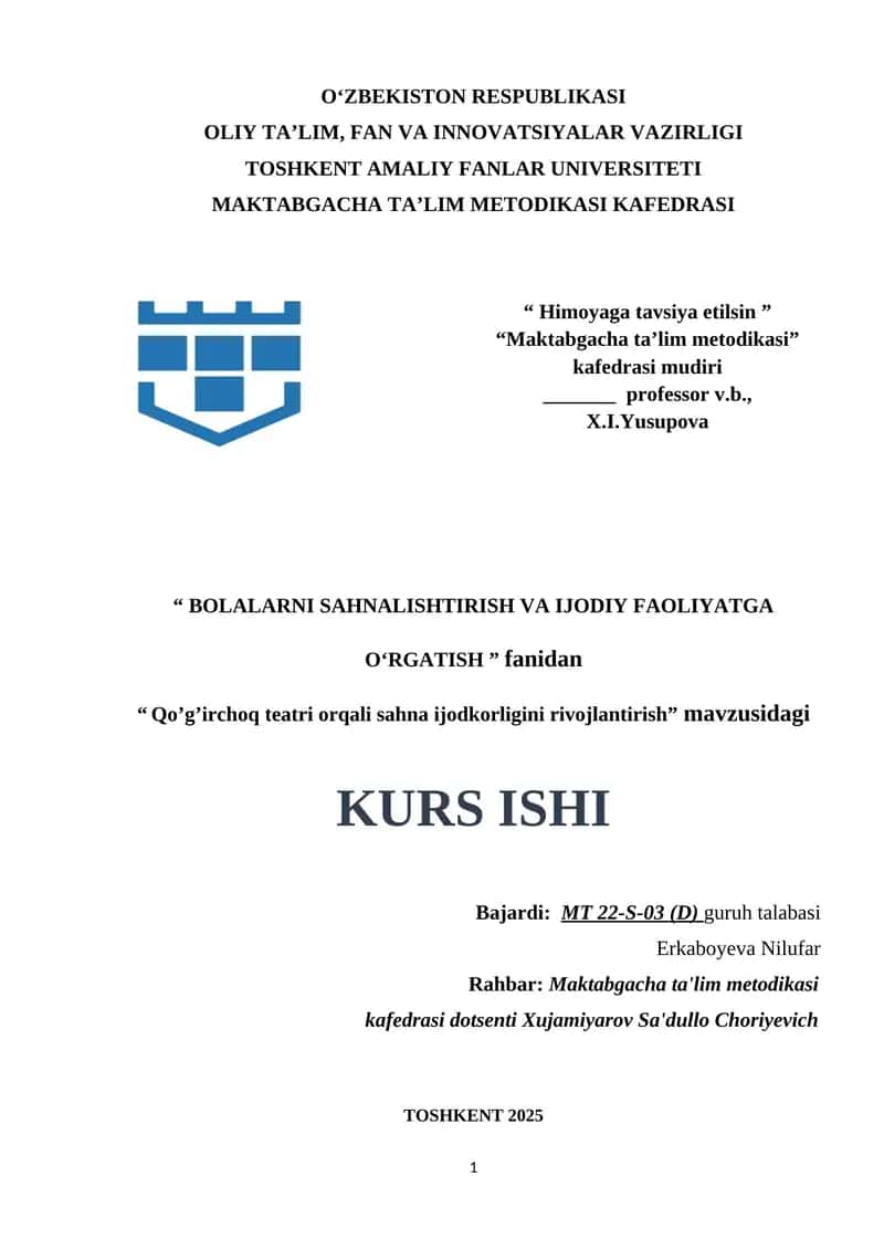 Qo’g’irchoq teatri orqali sahna ijodkorligini rivojlantirish