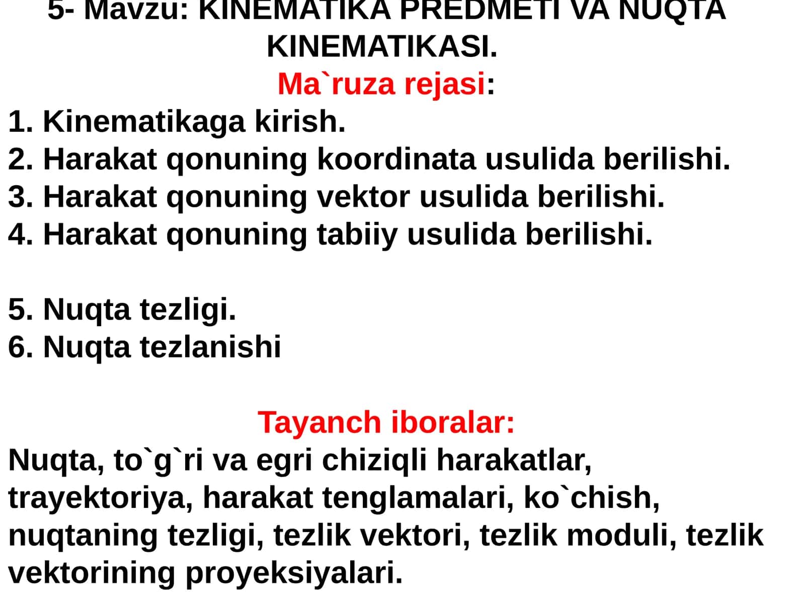 KINEMATIKA PREDMETI VA NUQTA KINEMATIKASI