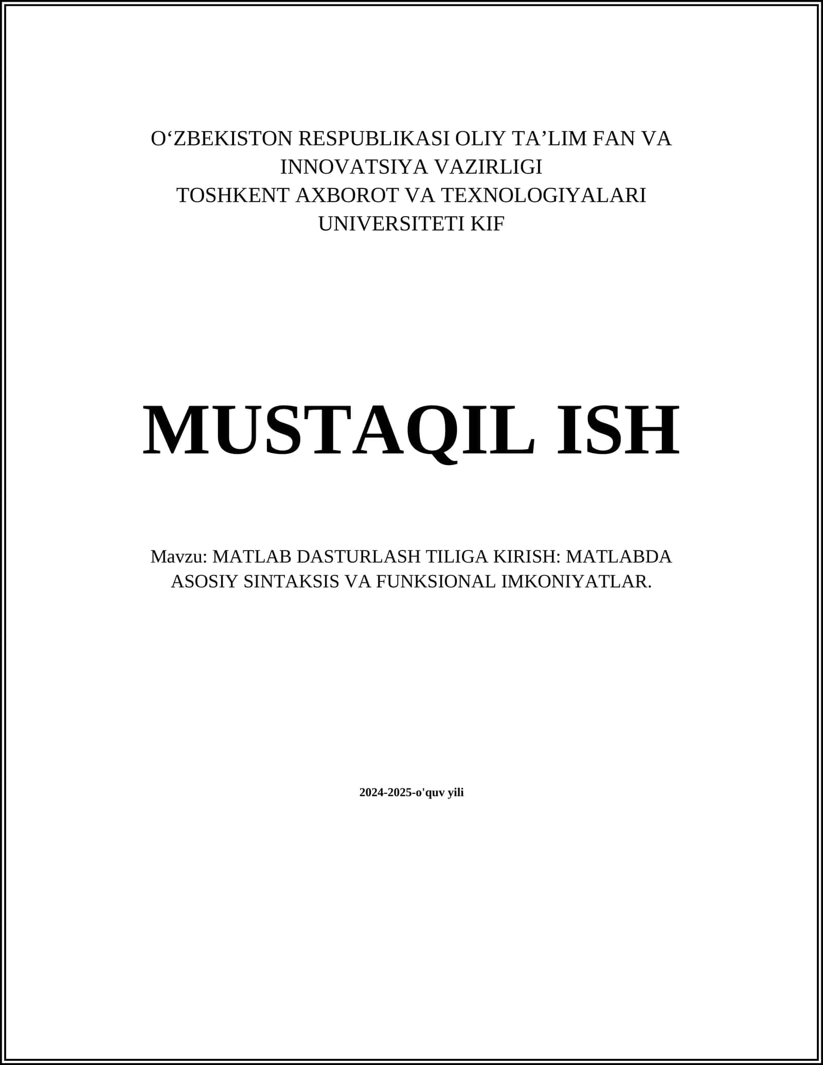 MATLAB DASTURLASH TILIGA