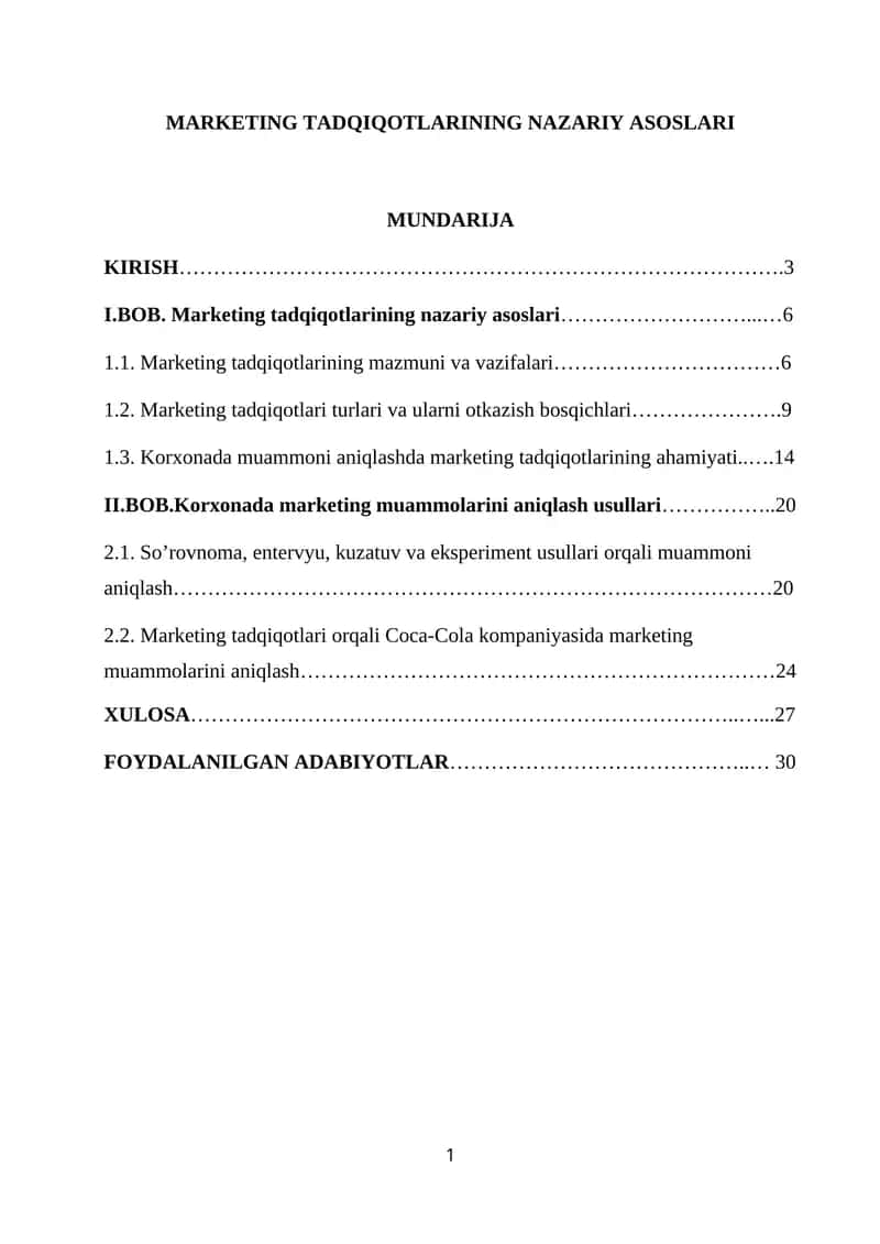 Marketing Tadqiqotlarining Nazariy Asoslari