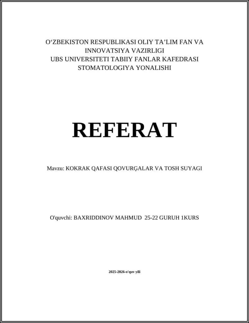 KO'KRAK QAFASI QOVURĢALAR VA TOSH SUYAGI