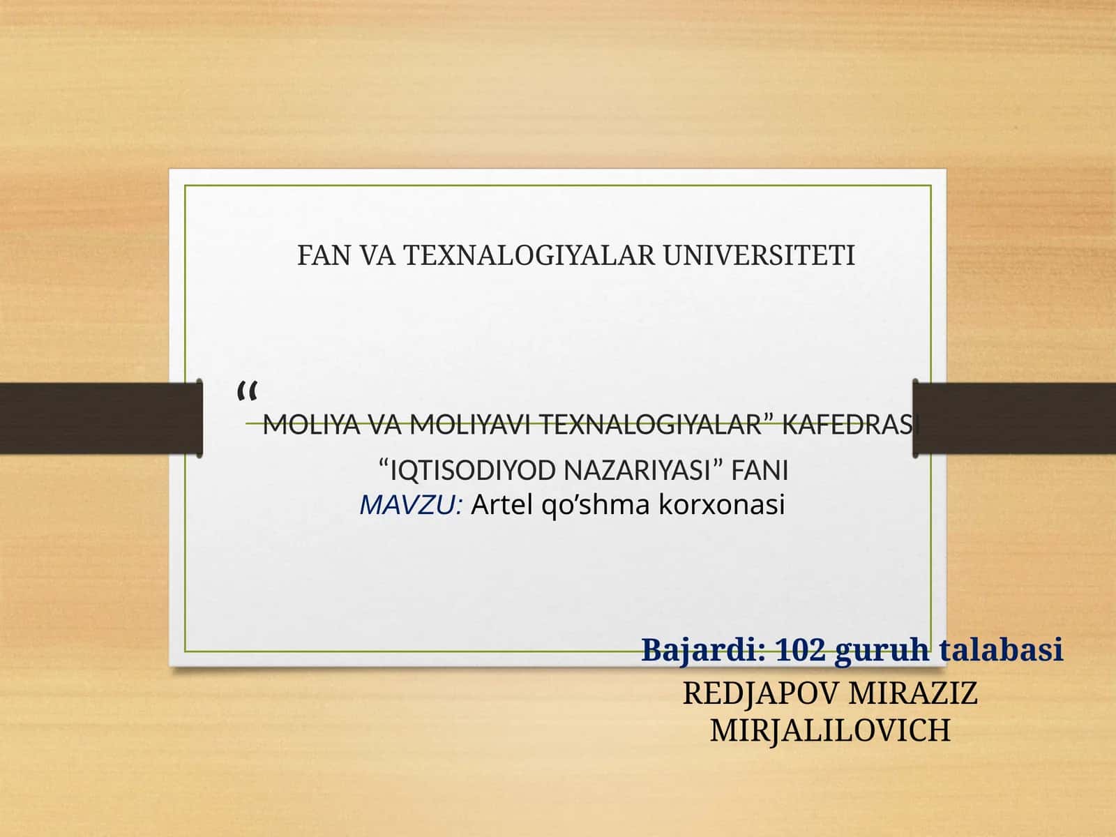 Artel qo’shma korxonasi