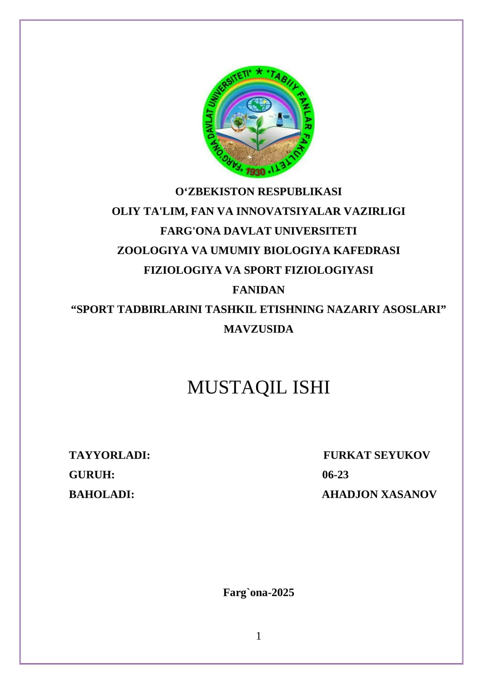 SPORT TADBIRLARINI TASHKIL ETISHNING NAZARIY ASOSLARI