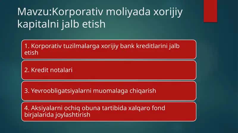Корпоратив молия дахорижий капитални жалб этиш