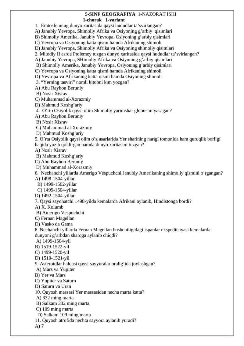 5-SINF GEOGRAFIYA 1-NAZORAT ISHI