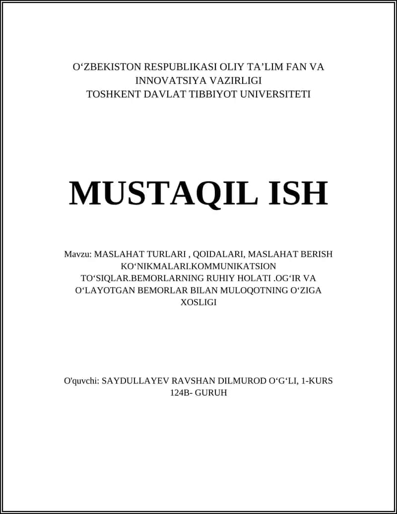MASLAHAT TURLARI VA QOIDALARI