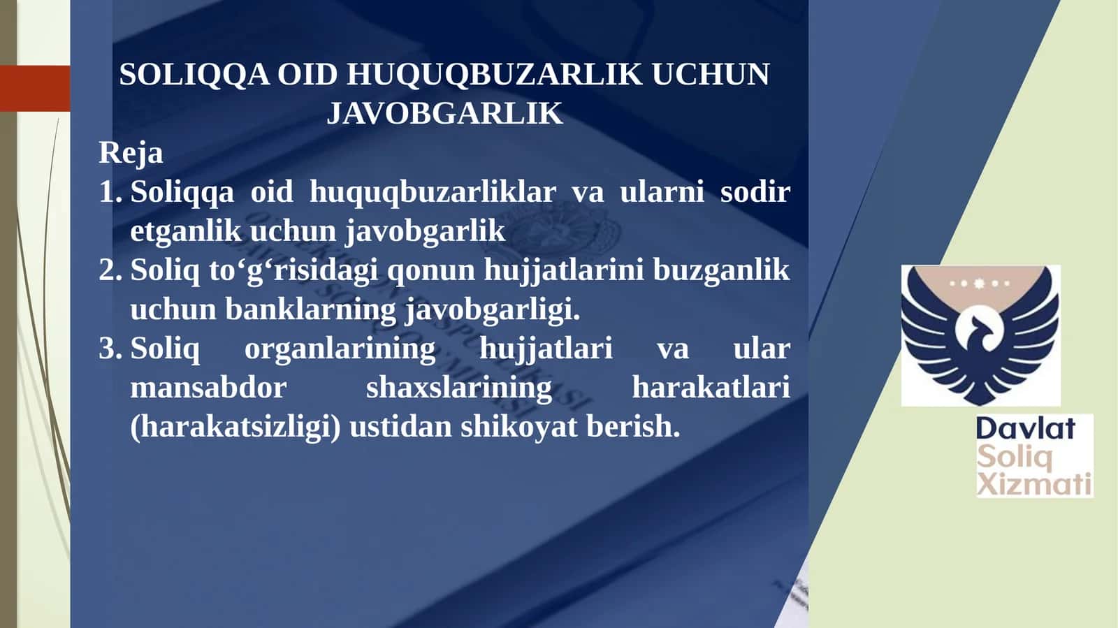 SOLIQQAOID HUQUQBUZARLIK UCHUN JAVOBGARLIK