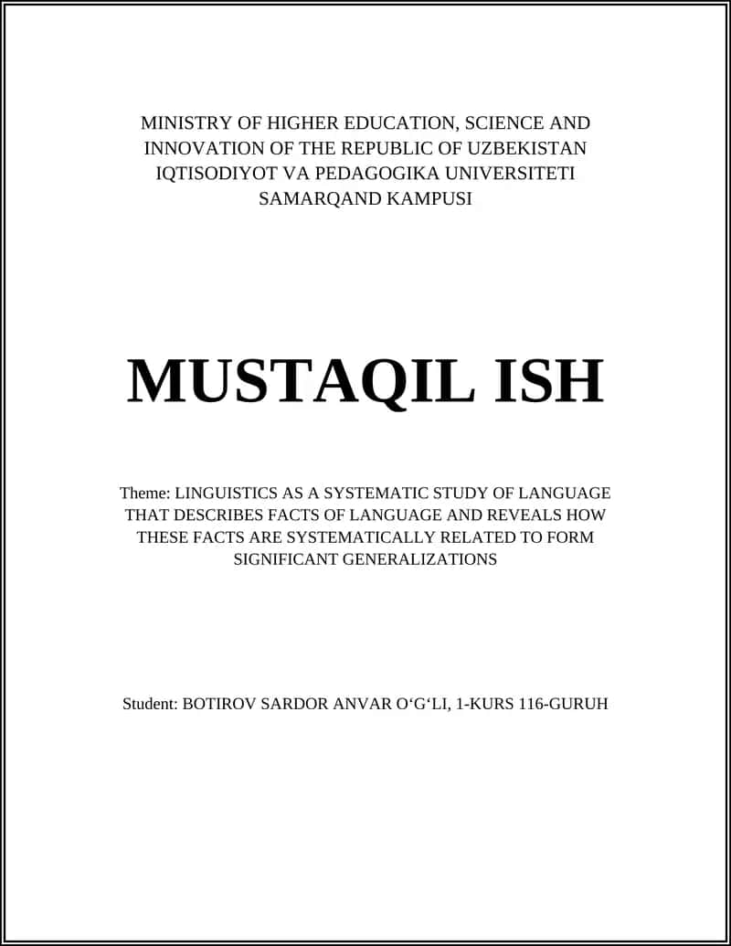 LINGUISTICS AS A SYSTEMATIC STUDY OF LANGUAGE